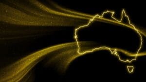 Home Image: Map of Australia, gold glitter map on dark background