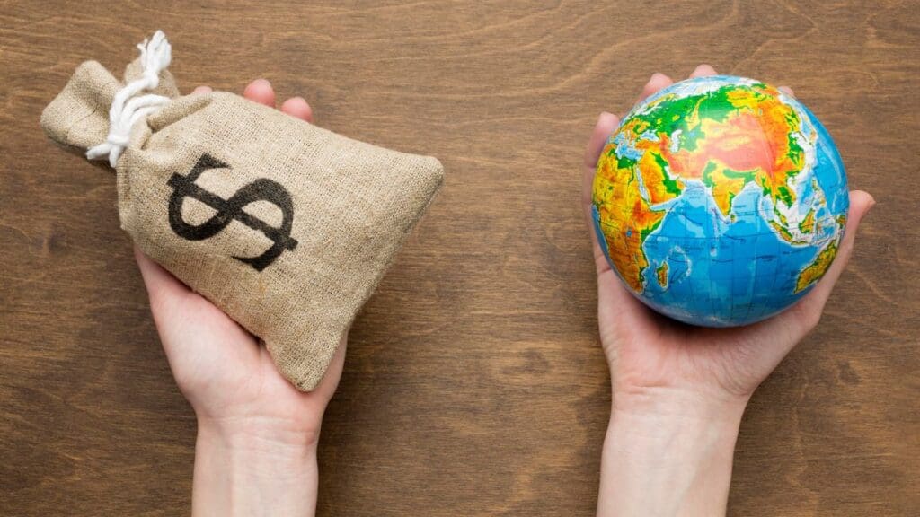 Image: Money and global economy concept (s. climate, nations, finance)
