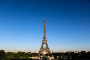 Home Image; Stunning daylight shot capturing the Eiffel Tower with clear blue skies in Paris