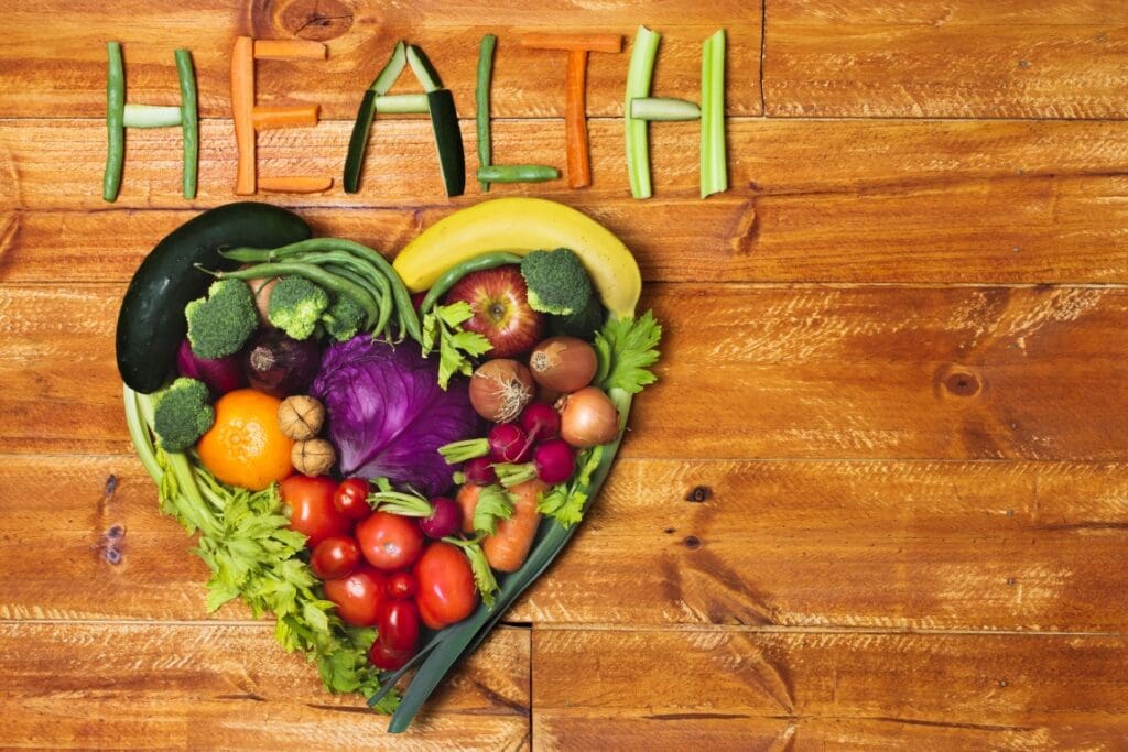 Image: Flat lay heart shaped vegetable arrangement