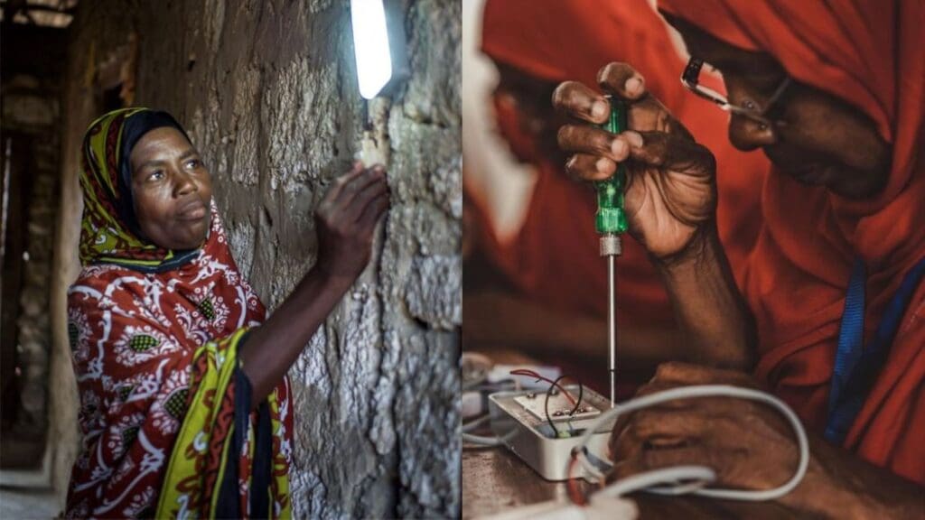 Solar Mamas working with solar panels as part of Barefoot College Zanzibar