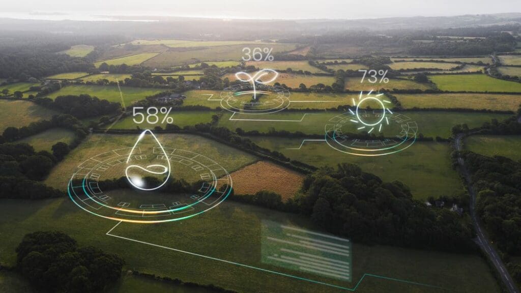 Image: Digital screen with agriculture fields