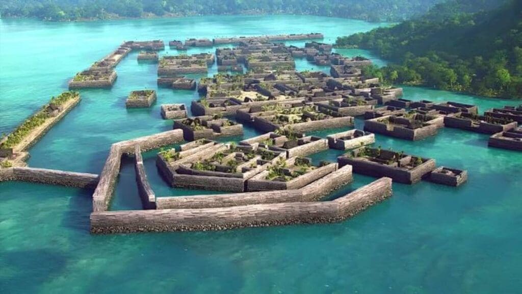 Image: A conceptual rendering of a reconstructed Nan Madol