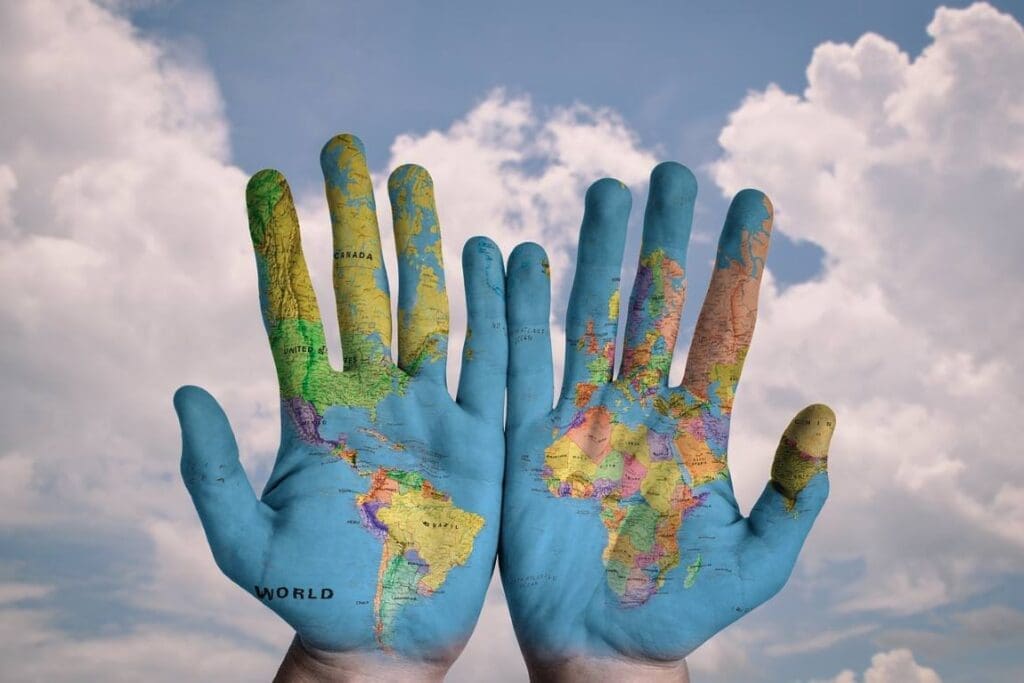 Hands - world map