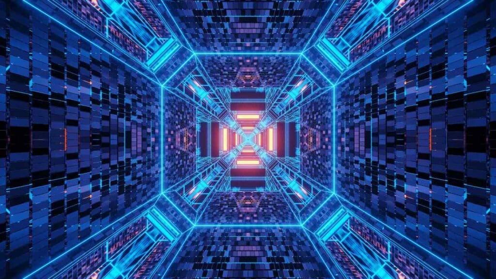 Image: abstract image, blue lights, supercomputer