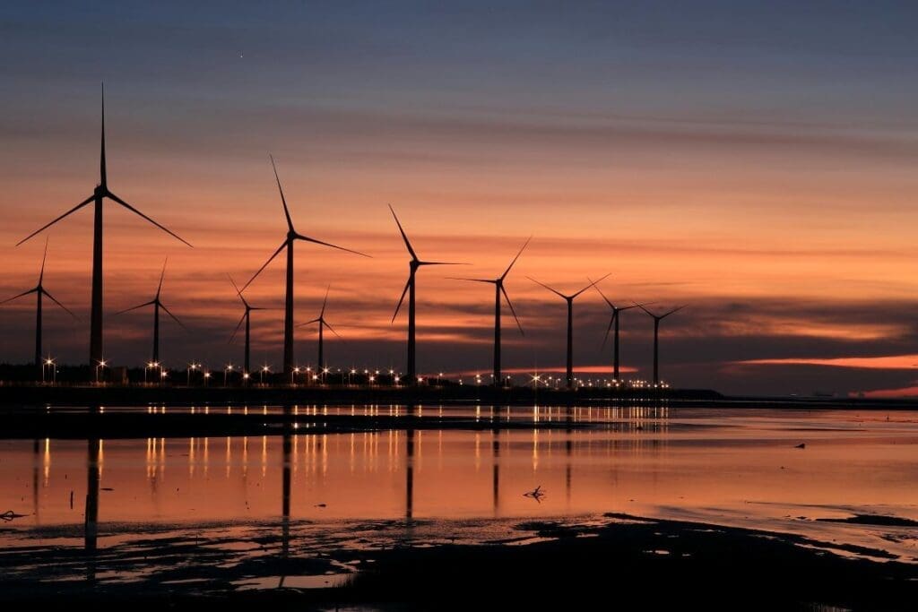 Image: Sunset, windmills