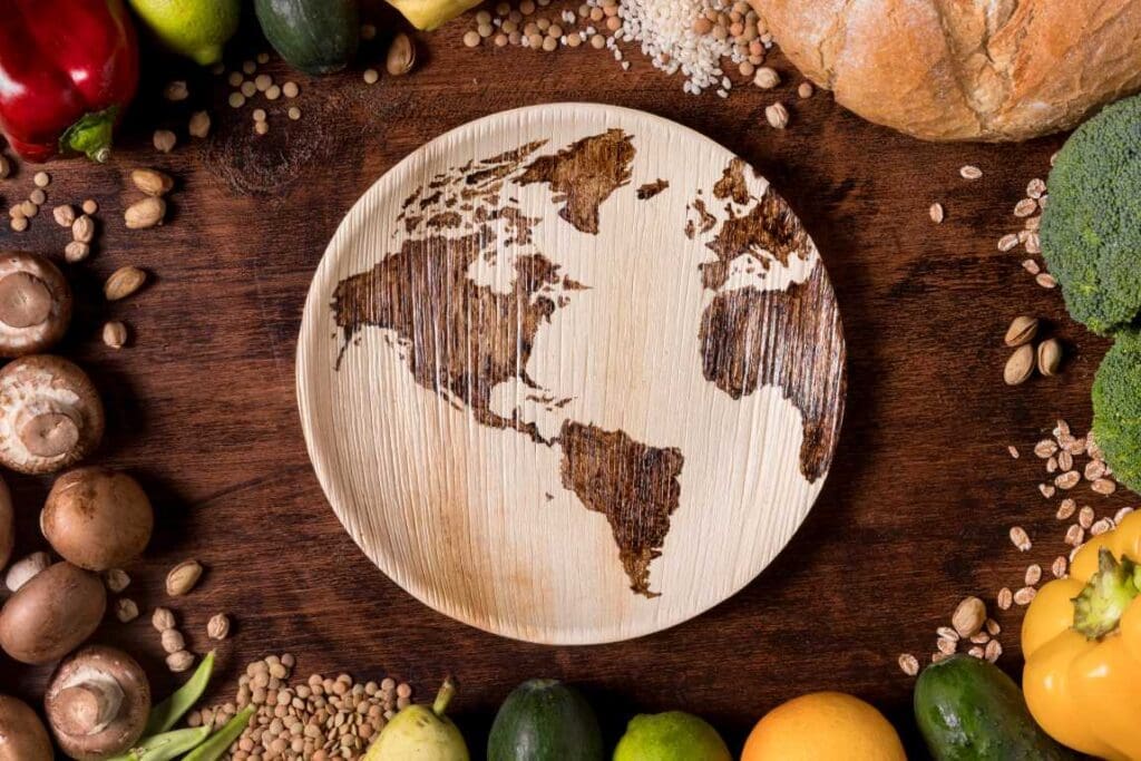 Image: Above view vegetables and seeds assortment