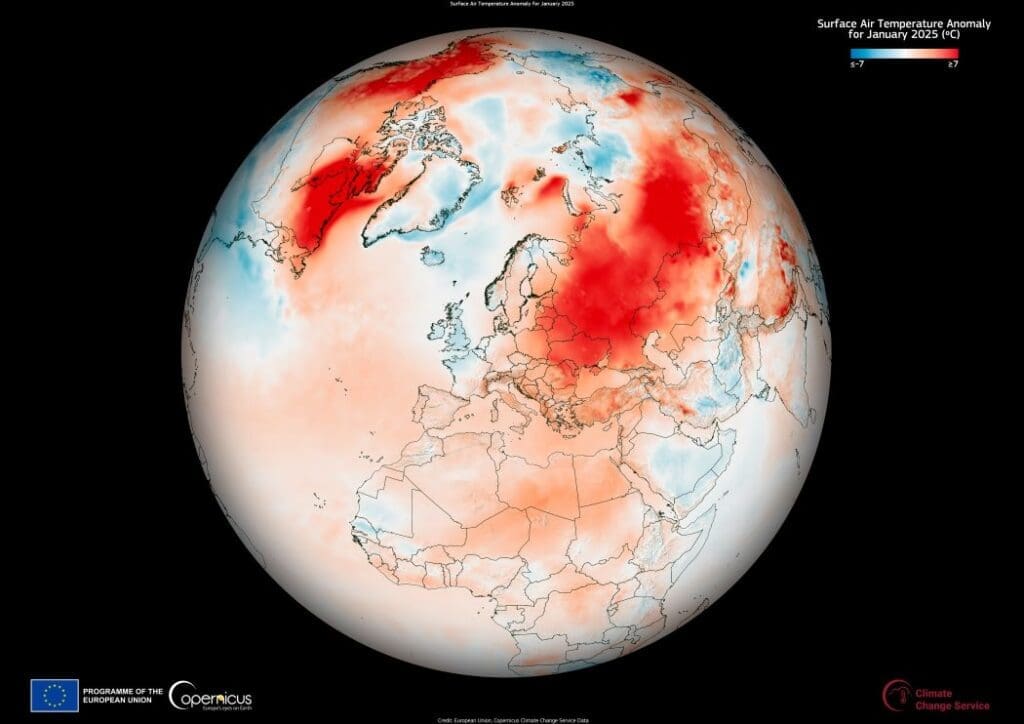Image: Surface Air Temperature Anomaly for January 2025 (C)