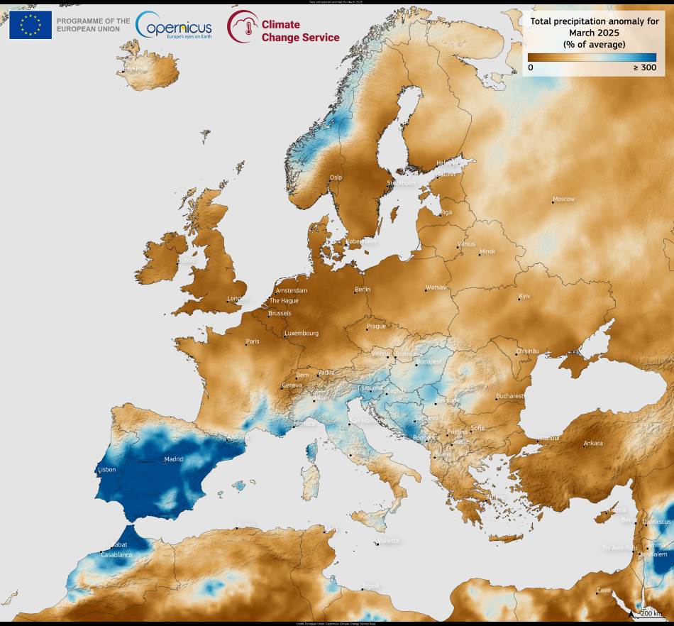 Image: Precipitation anomaly in Europe, March 2025
