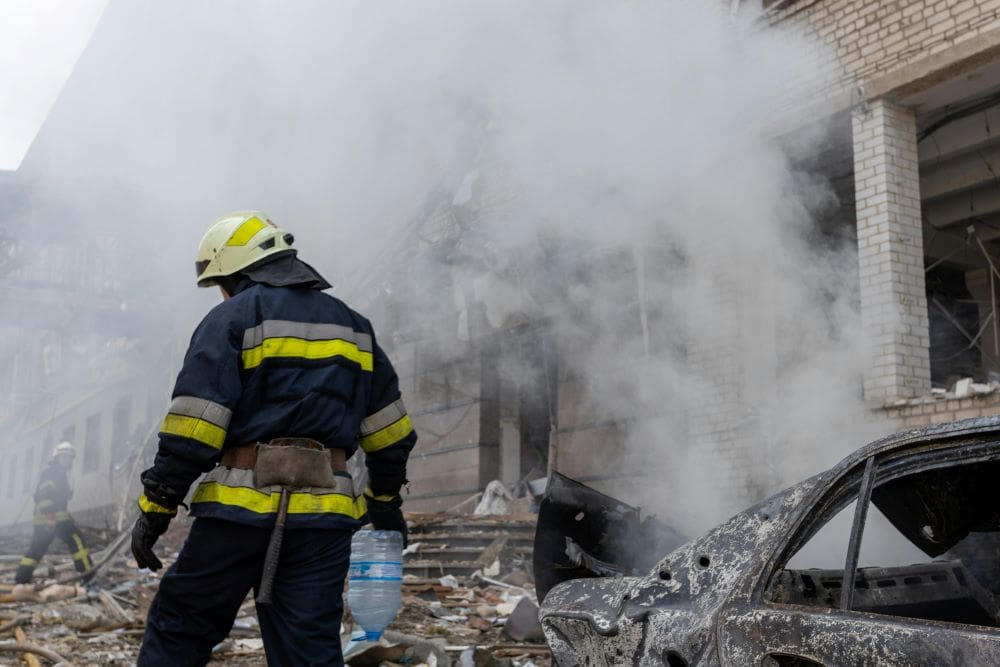 Image: Firemen in Action Controlling a Fire
