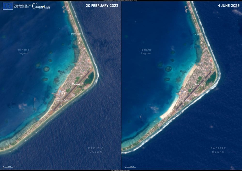 Image of the day: Reinforced coastal defenses on Tuvalu’s main atoll