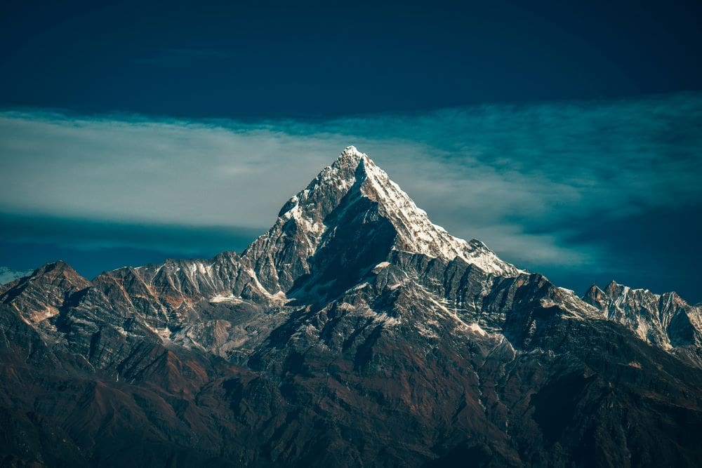 Image: Sunset above Machapuchare Mardi Himal track in the Himalaya mountains