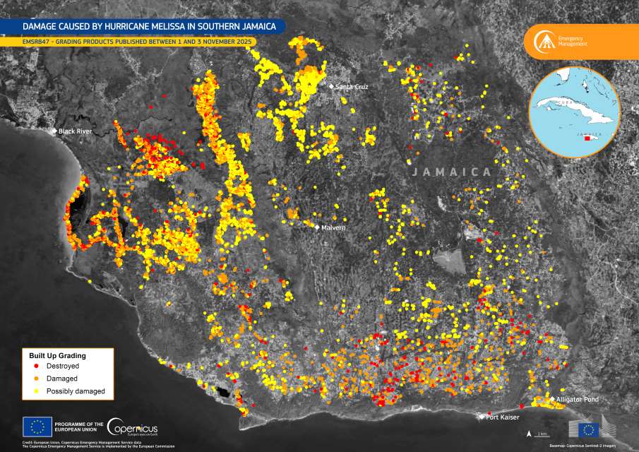 Home Satellite Image: Hurricane Melissa’s devastation mapped by Copernicus EMS, Jamaica