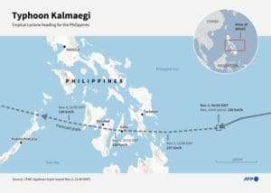 Home Image: Infographic showing typhoon Kalmaegi's track heading in the direction of the Philippines