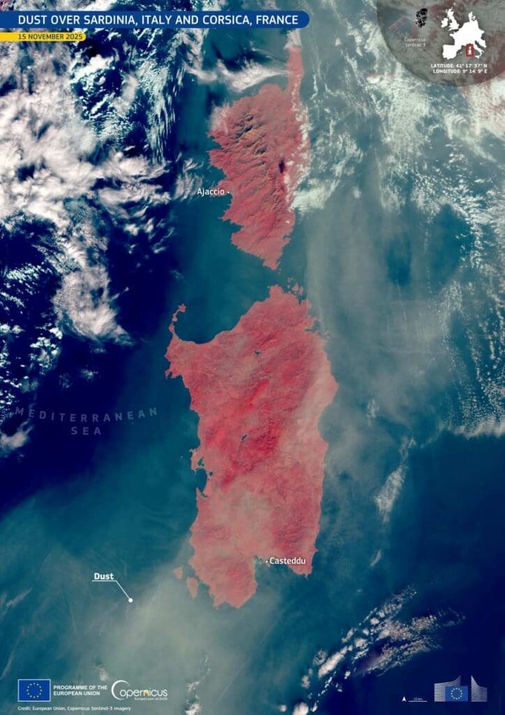 Satellite Image: Sardinia (Italy) and Corsica (France) (s. Saharan dust)