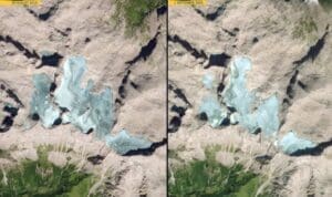 Home Satellite Images: Glaciers of the Hoher Dachstein Massif (30 August 2015 - left; 1 September 2025 - right)