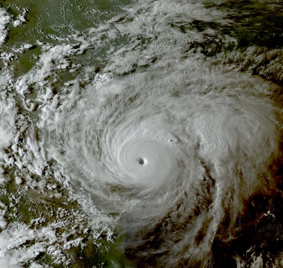 Home Satellite Image: Hurricane Harvey near its peak intensity while approaching Texas on August 25, 2017