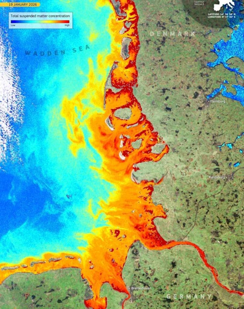 Satellite Image: Wadden Sea along the German and Danish coasts