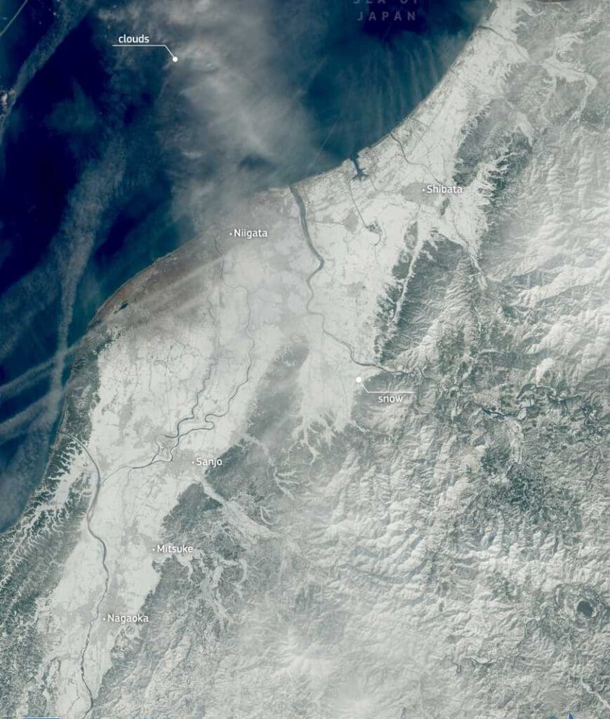 Satellite Image: Niigata Prefecture, Japan (s. record, snow)