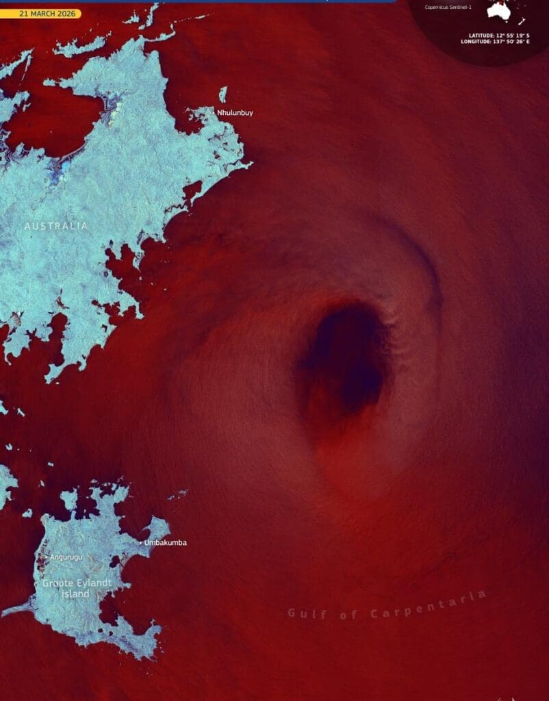 Satellite Image: Cyclone Narelle over the Gulf of Carpentaria, Australia (21 March 2026)