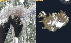 Home Satellite Image: Oslo, Norway (left) and Iceland