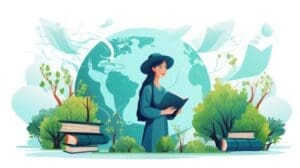 Home Image: Person with books in digital art style for education day (s. climate education)
