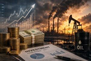 Home Image: collage, banking, investments, fossil fuel