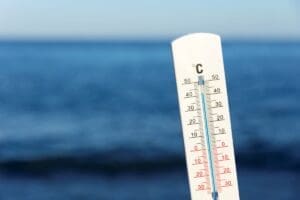 Home Image: Close up on thermometer showing high temperature
