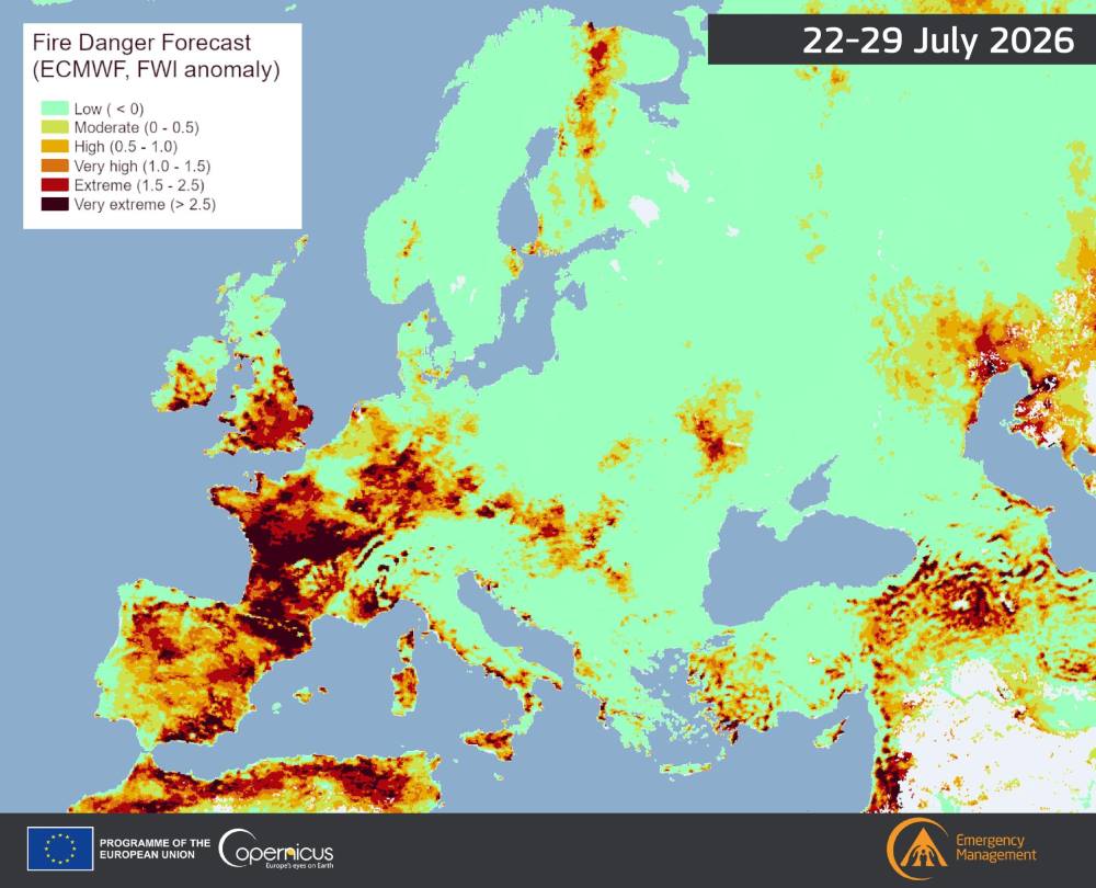 Image: Fire danger forecast map July 2026