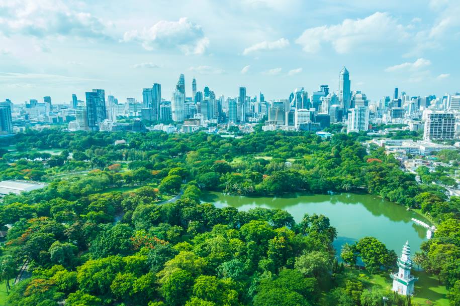 Home Image: aerial view of a Bangkok city park
