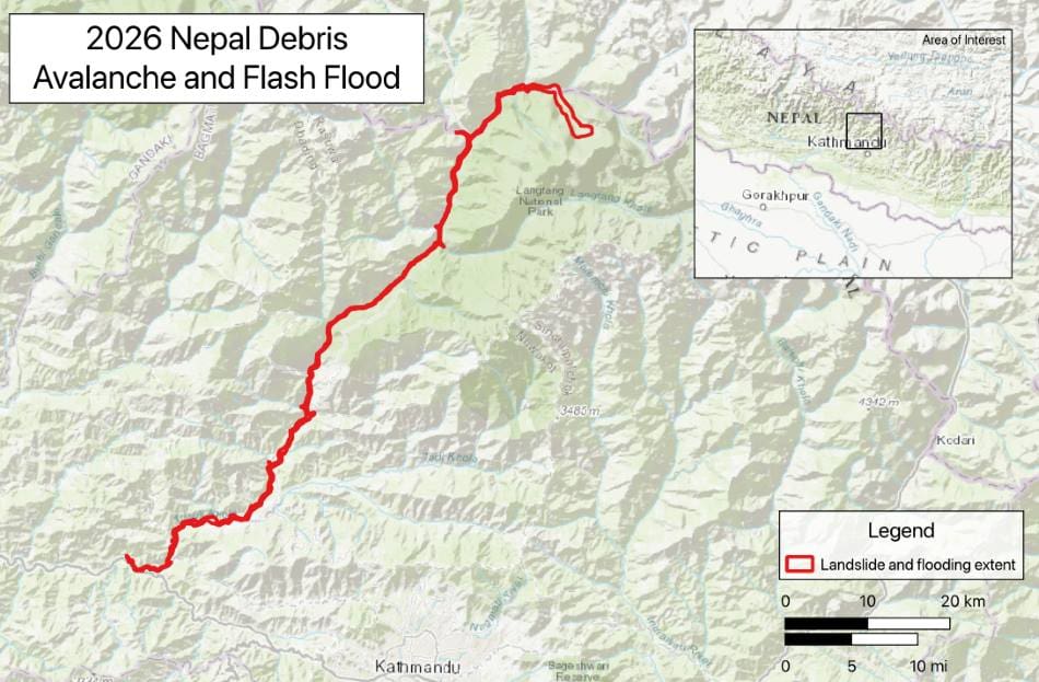 Image: map Nepal floods