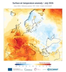 Home Image: Surface air temperature anomaly for July 2026