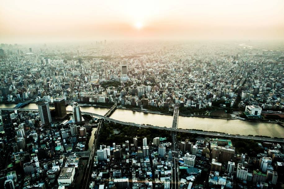 Home Image: Dense urban development in Tokyo, where researchers modelled how harvested rainwater used for rooftop sprinkling could reduce cooling demand and extreme heat