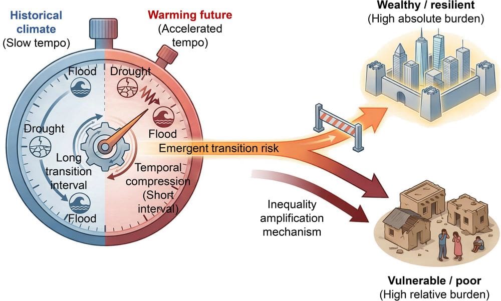 Home Image: Conceptual diagram of DFA events and associated impacts in this study - Fig. 1 - 'Warming accelerates drought–flood oscillations and stratifies socioeconomic exposure'