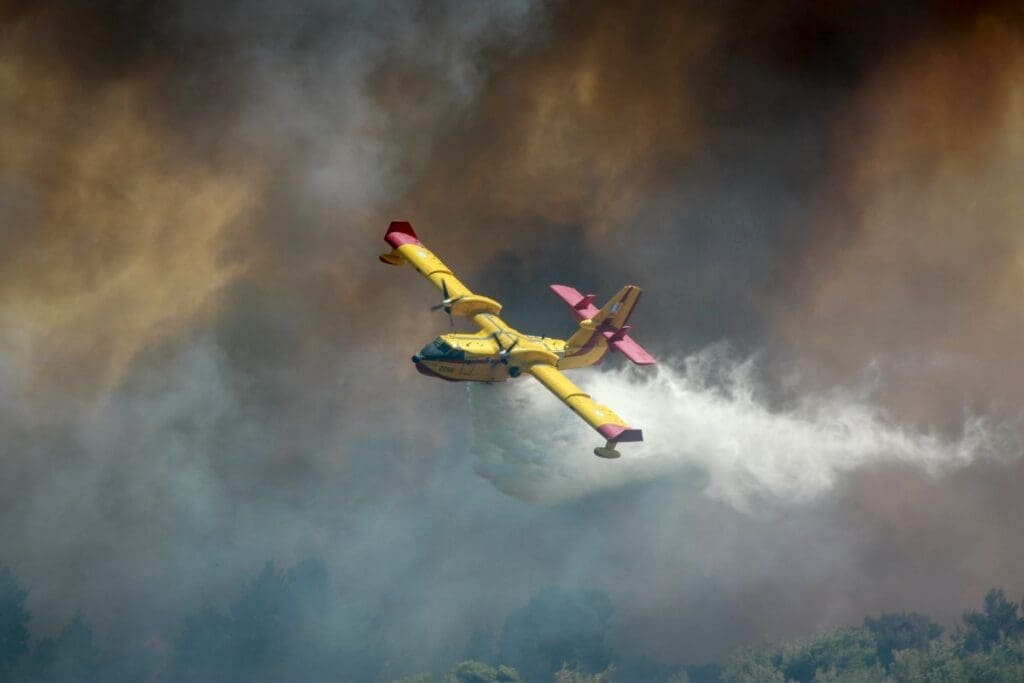 Image: north american p-51 mustang; firefighter airplane; wildfire; August 2009, Varnavas, Greece