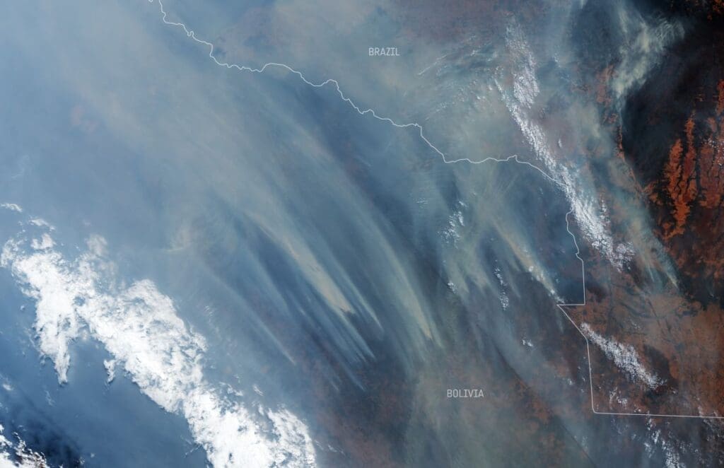 Satellite Image: Smoke from wildfires in Bolivia, September 2024