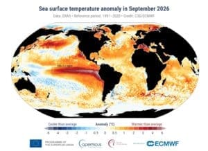 Home Image: Sea surface temperature anomaly for September 2026