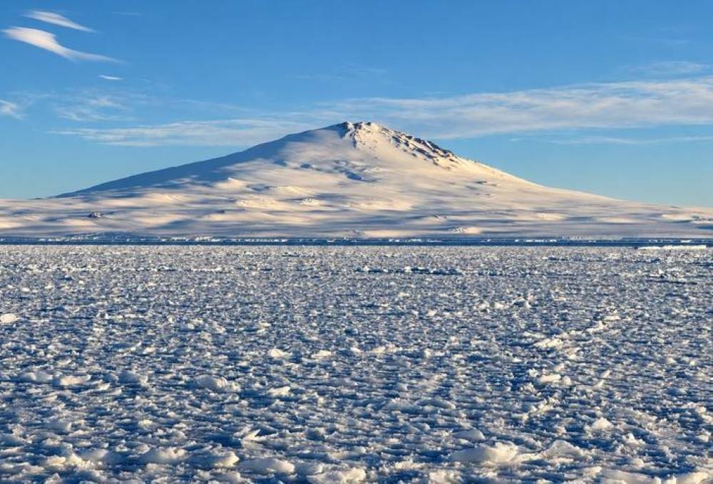 Home Image: Sea ice off Victoria Land, Antarctica, with Mount Melbourne in the background